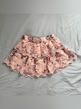 GAP x Love Shack Fancy Pink Floral Eyelet Tiered Mini Skirt